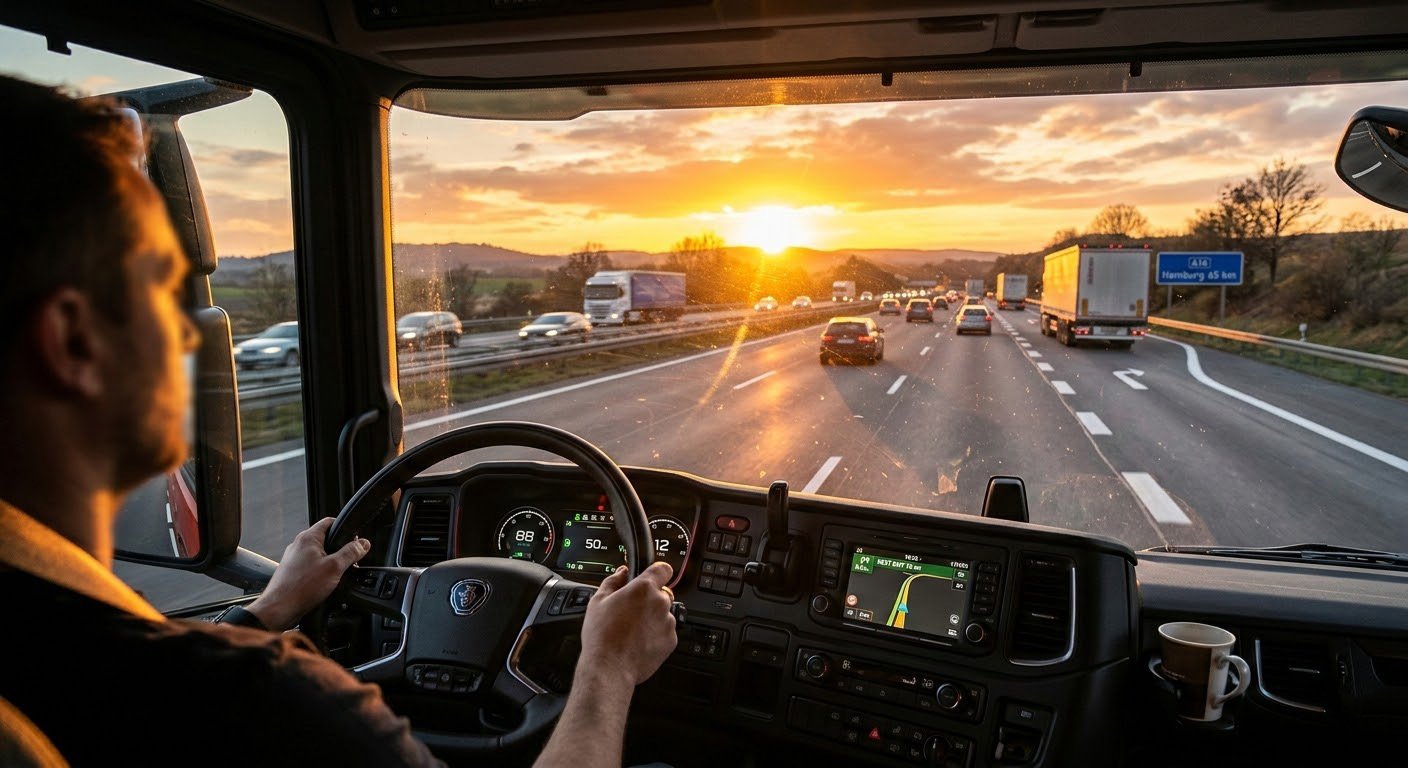 Tài xế đang lái xe đường dài