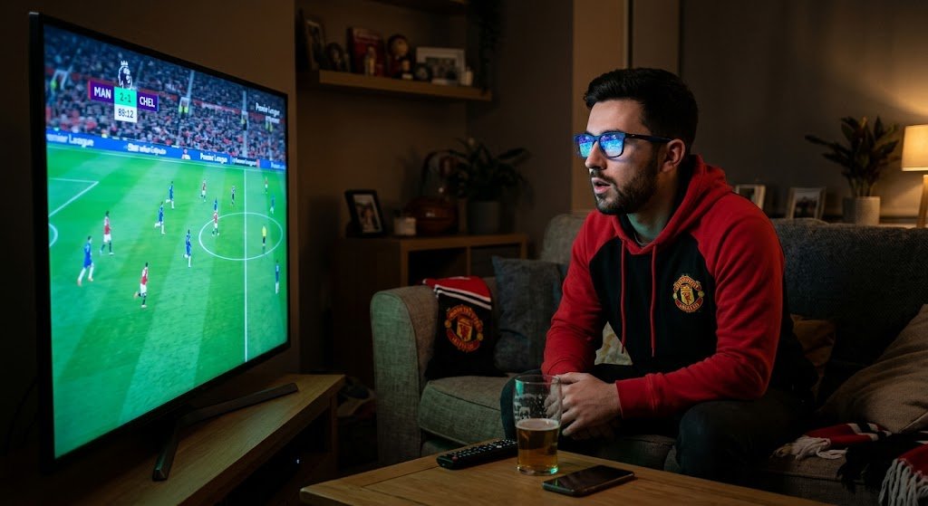 Fan bóng đá đeo kính xem World Cup ban đêm không mỏi mắt
