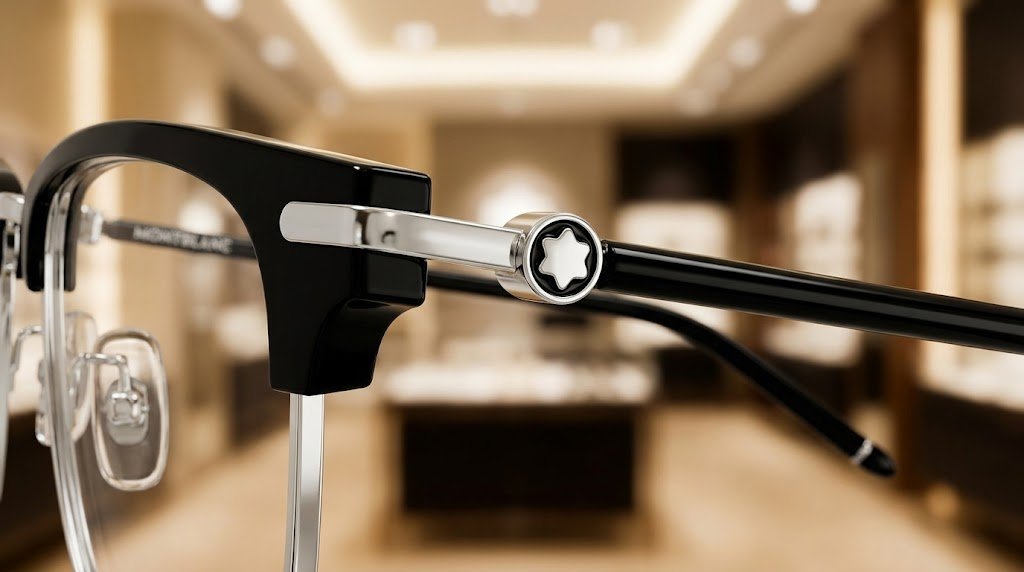 Logo ngôi sao sáu cánh Montblanc tinh xảo trên càng kính MB0409O 001
