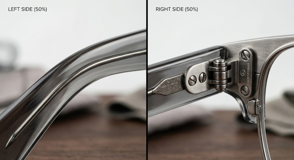 Chi tiết chất liệu acetate và kim loại chống hoen gỉ của gọng kính Montblanc MB0395ON 004