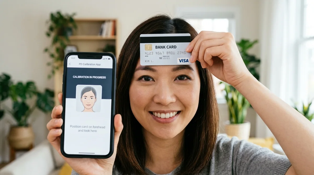 Hướng dẫn dùng thẻ từ đặt lên trán để đo khoảng cách đồng tử bằng camera điện thoại