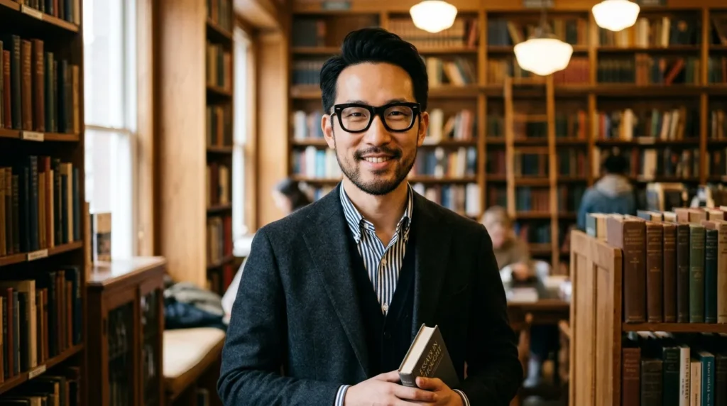 Nam trí thức mặt dài đeo gọng kính Wayfarer bản to viền đậm giúp cân bằng tỷ lệ chiều cao khuôn mặt