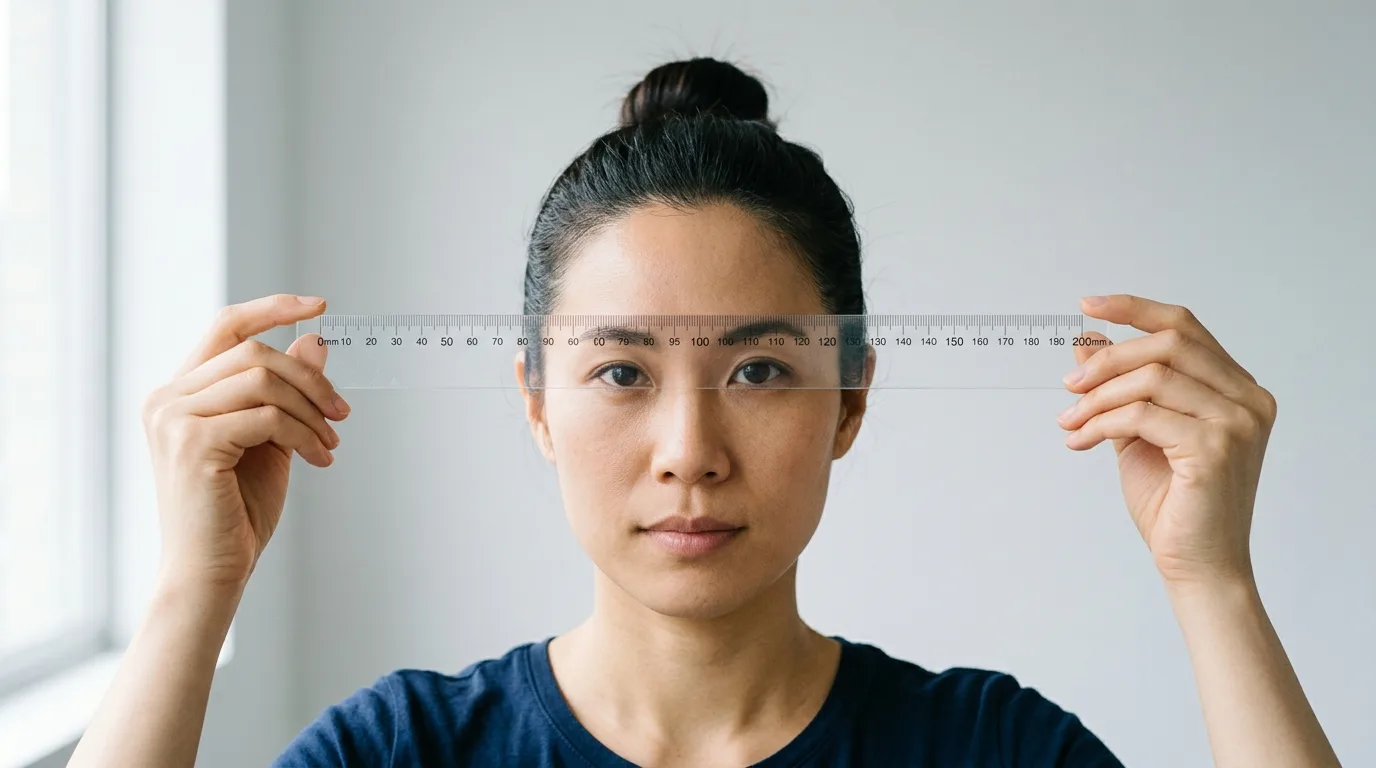 Cách cầm thước kẻ milimet đo bề ngang khuôn mặt giữa hai thái dương để chọn size gọng kính chuẩn